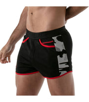 SexyMenUnderwear.com TOF PARIS Short Gym Camo Low-Waisted Sports Shorts Antibacterial Satin Black T8