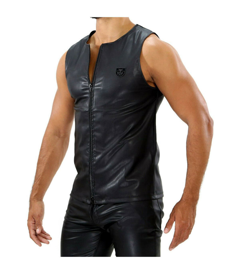 SexyMenUnderwear.com TOF PARIS TANKTOP FETISH ZIPPED TANK TOP QUALITY LEATHER LOOK CHIC FETISHIST T2