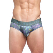 SKULL & BONES Brief Maximum Stretch Hand-Painted Floral Dutch Green Briefs