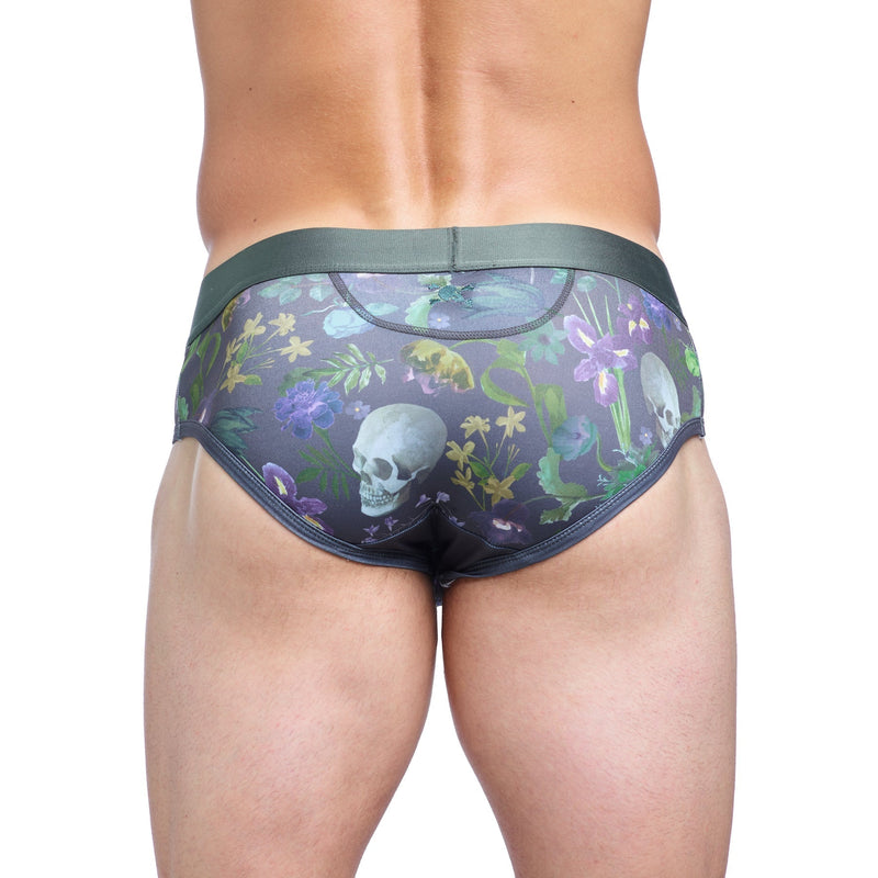 SKULL & BONES Brief Maximum Stretch Hand-Painted Floral Dutch Green Briefs