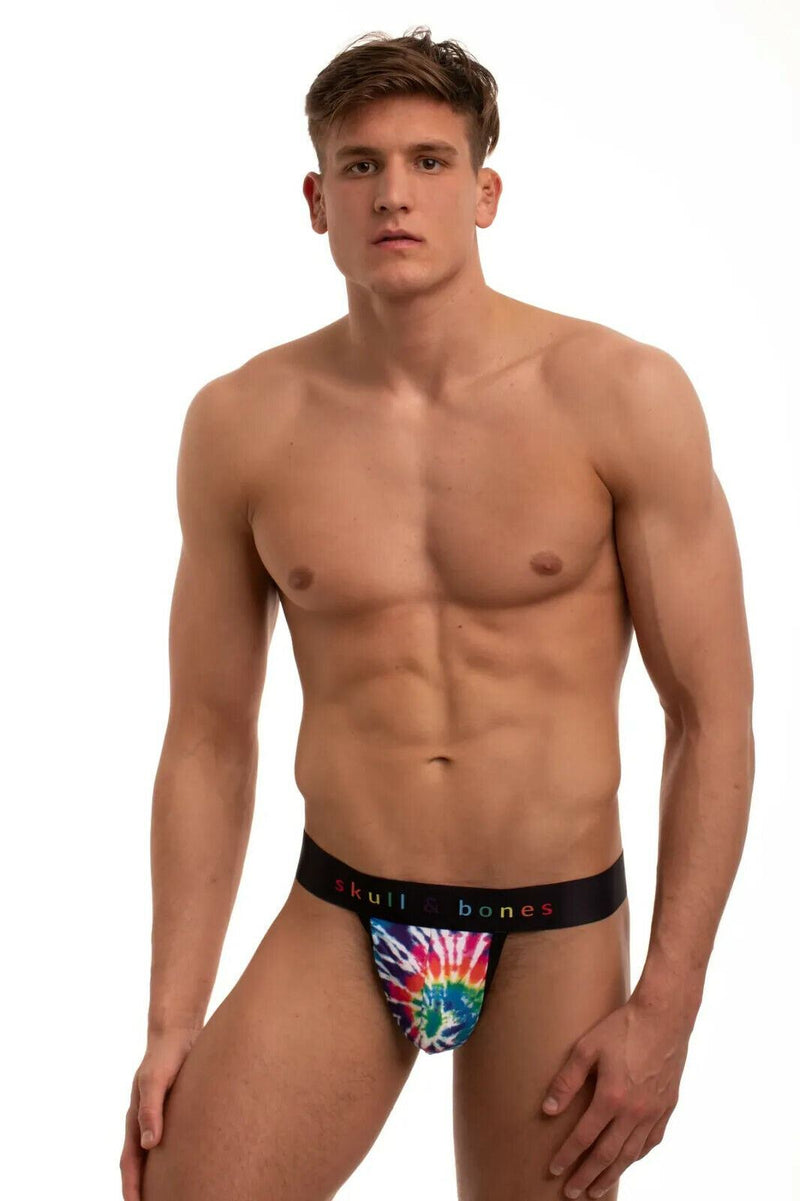 SKULL & BONES Jockstrap Gay Pride TIE DYE Jock Wild Rainbow Super Soft 22