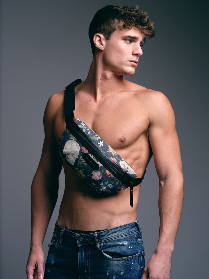 SKULL & BONES Men Hip Pack Dutch Floral Stylish Refined Leather Accessory