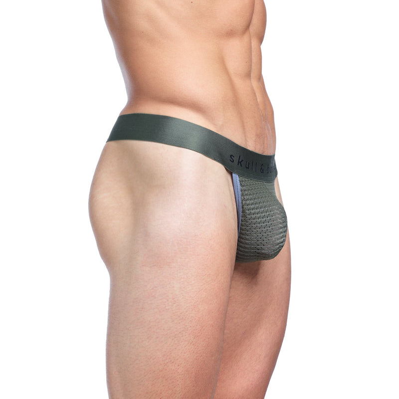 SKULL & BONES Mesh Thongs Performance Contour Pouch Sport Thong Army Green 9