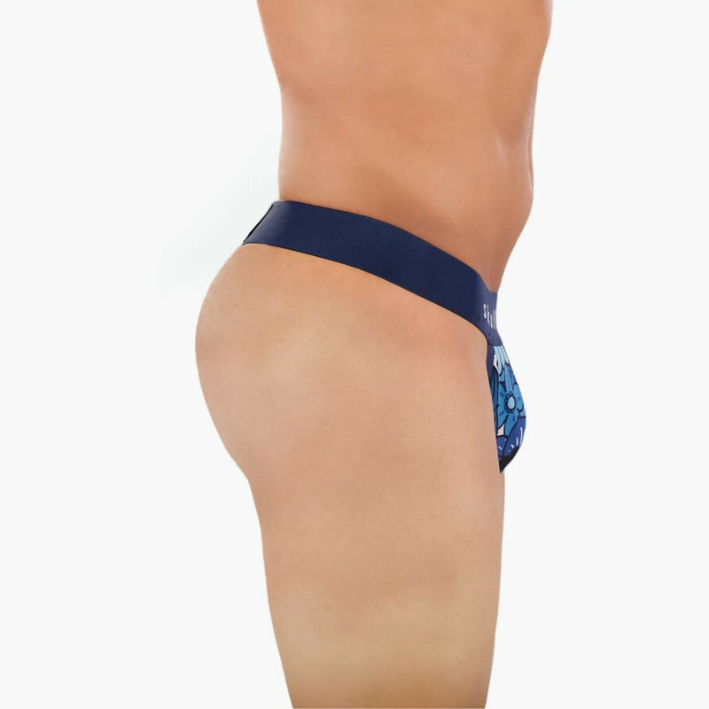 SKULL & BONES Night Bloom Thongs 2-Layer Contoured Pouch Floral Blue Thong 19