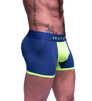 SKULL & BONES Sport Mesh Boxer Trunk Double Fabric Layer Gusset Neon Navy 12