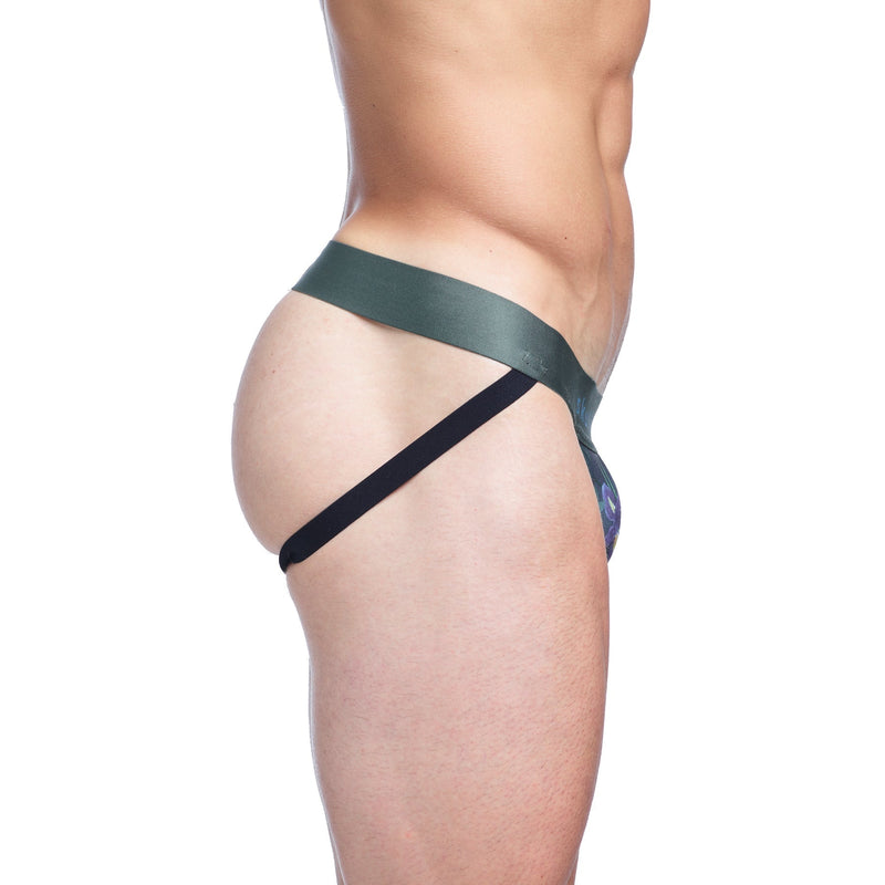 SKULL & BONES Stetchy Jockstrap Hand-Painted Dutch Floral Green Jock