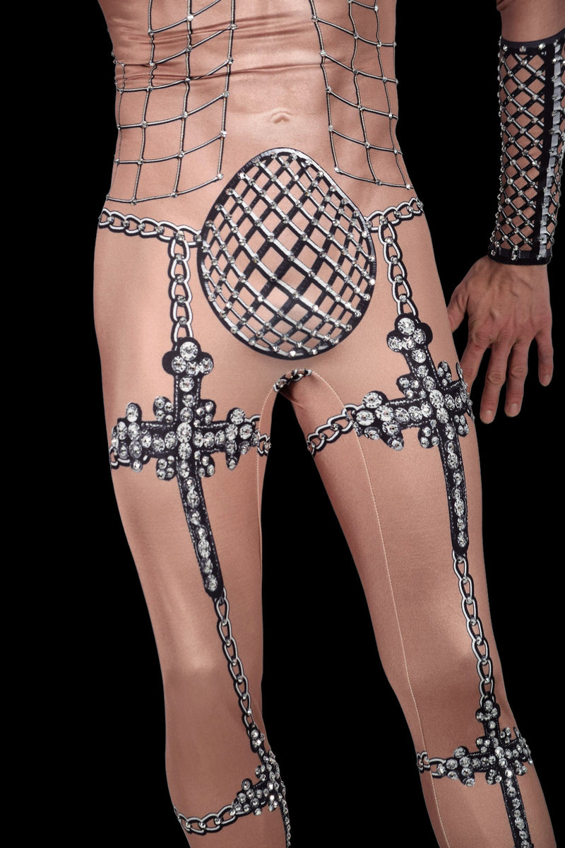 SMU Men Luxurious rhinestones stretchy body suit S/M 3104 2