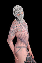 SMU Men Luxurious rhinestones stretchy body suit with hood S/M 3103 2