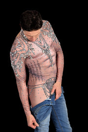 SMU Men Luxurious rhinestones stretchy body suit with hood S/M 3103 2