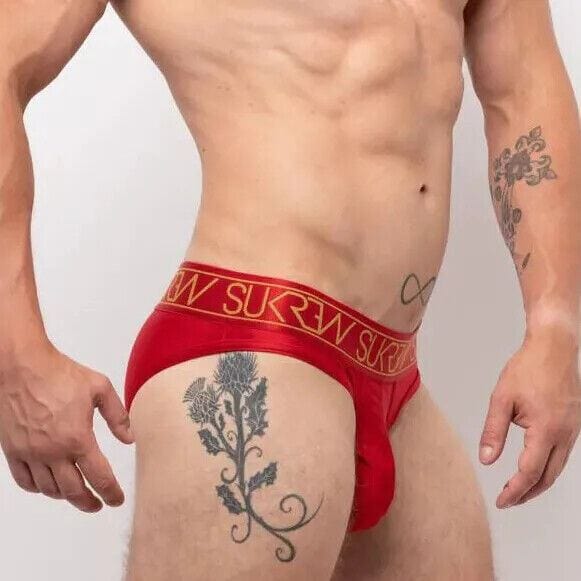 SUKREW Classic Briefs High-Cut Contoured Pouch Shiny Ruby Red Brief 46