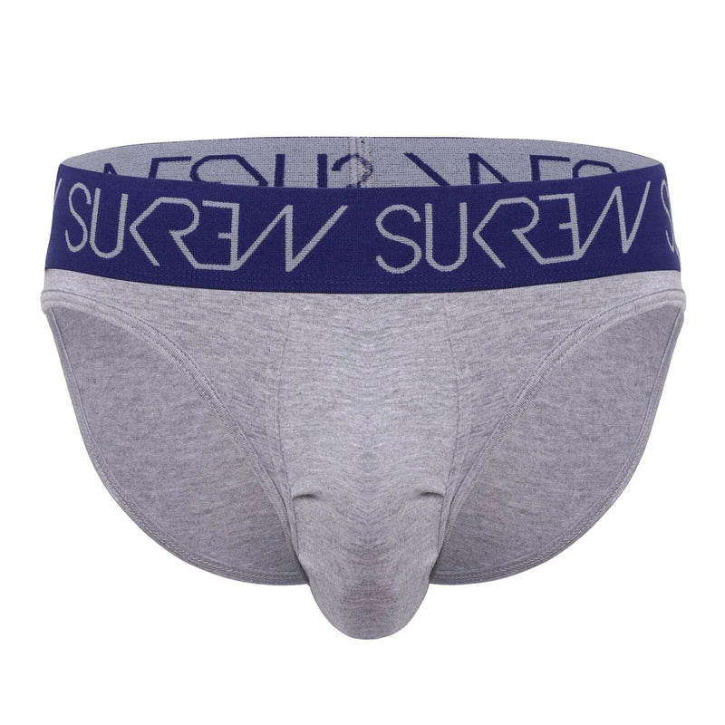 SUKREW Classic Cotton Briefs High-Cut Large Contoured Pouch Grey Marl/Indigo 53