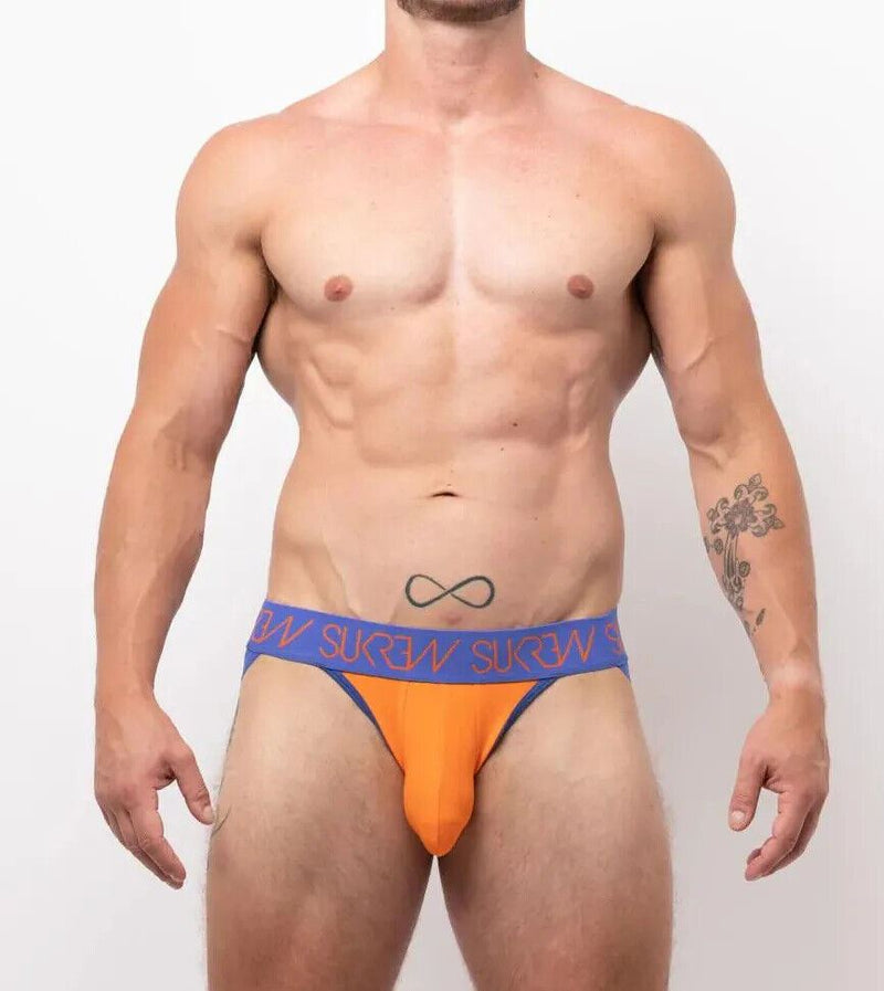 SUKREW Cotton Jock Low-Rise Front Stretchy Jockstrap Large Pouch Flame Orange 40