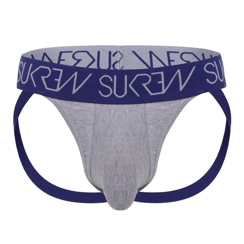 SUKREW Large Pouch Jock Low-Rise Front Cotton Jockstrap Grey Marl/Indigo 55
