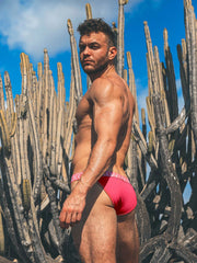 SUKREW Tanga Brief Unlined Large Contoured Pouch & Skimpy Back Tropical Pink 38