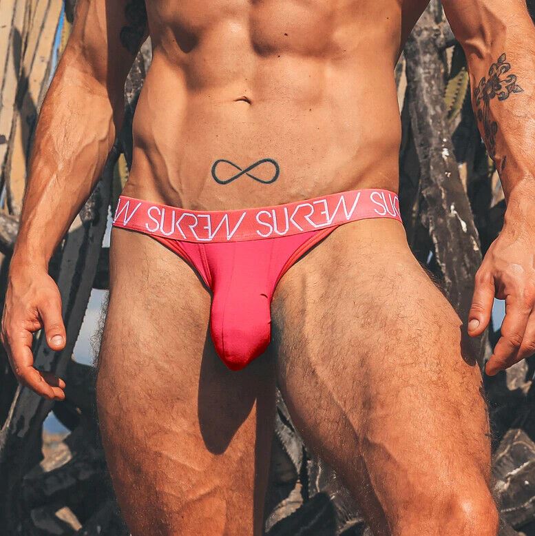 SUKREW Tanga Brief Unlined Large Contoured Pouch & Skimpy Back Tropical Pink 38