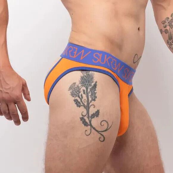 SUKREW V-Briefs Open Back With Two Lifting Straps Jockstrap Combo Orange 41