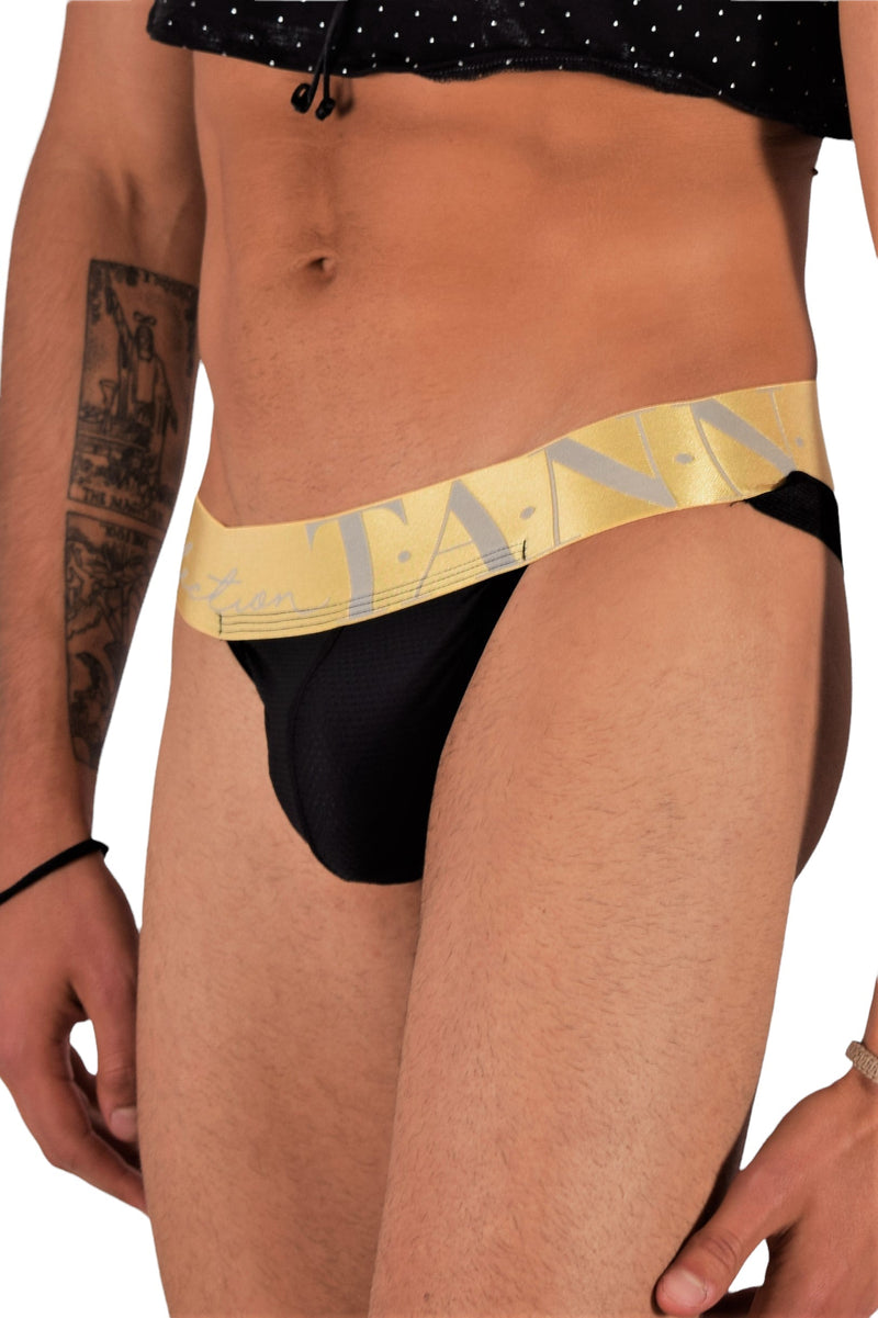TANN MONTREAL Sexy Mesh Gold Elastic Waistband Jock Black 3