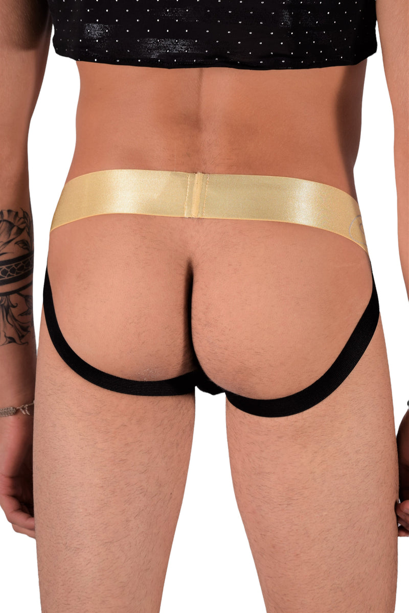 TANN MONTREAL Sexy Mesh Gold Elastic Waistband Jock Black 3