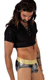 TANN MONTREAL Tie Dye Brief Metallic Gold Waistband Olive 4