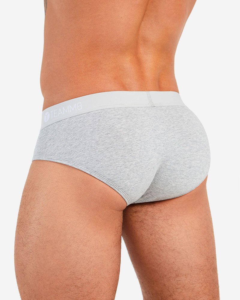 TEAMM8 Classic Brief Super Soft Fly Front Cotton Stretchy  Slip Grey Marle 14