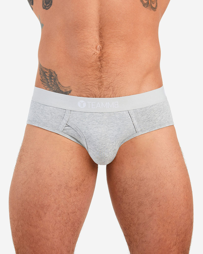 TEAMM8 Classic Brief Super Soft Fly Front Cotton Stretchy  Slip Grey Marle 14