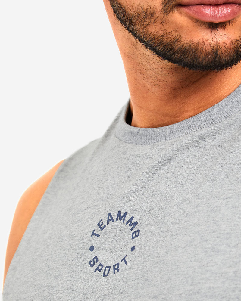 TEAMM8 Cotton Tank Square Cut Workout Muscle Tanktop Sport Grey Merle 13