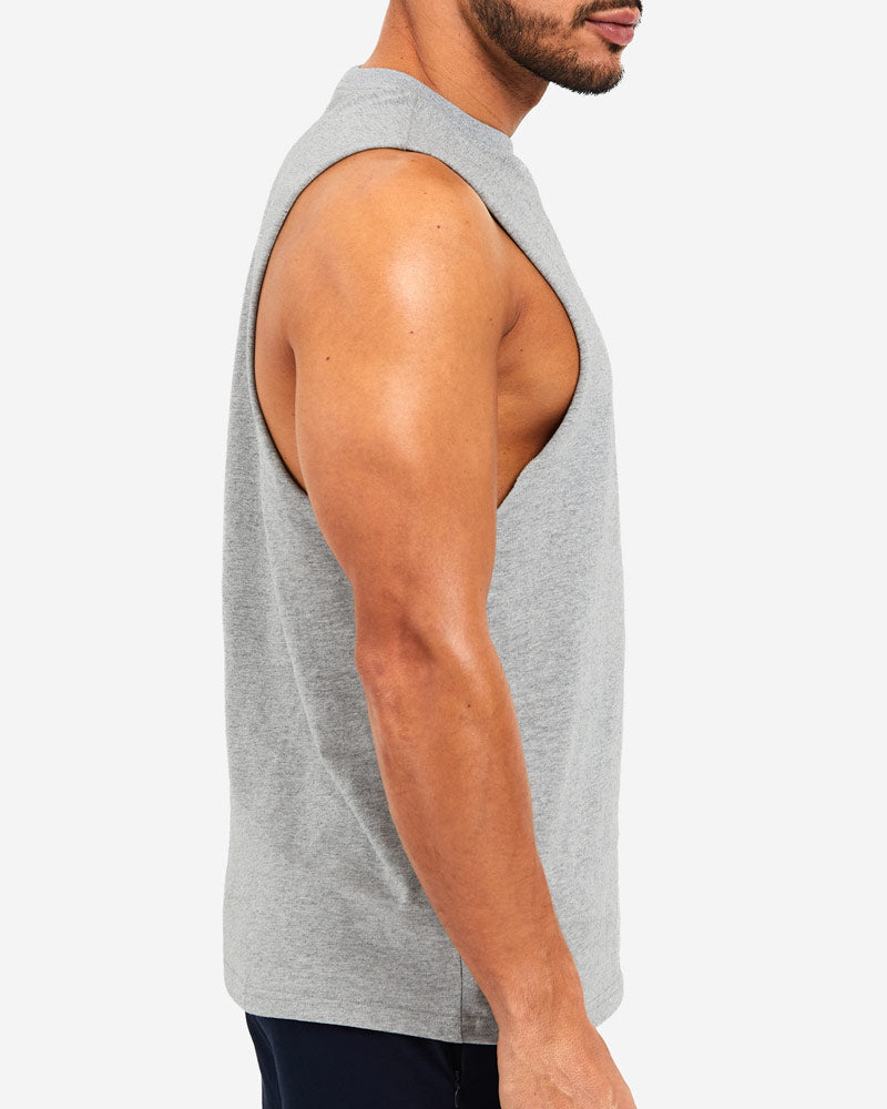 TEAMM8 Cotton Tank Square Cut Workout Muscle Tanktop Sport Grey Merle 13