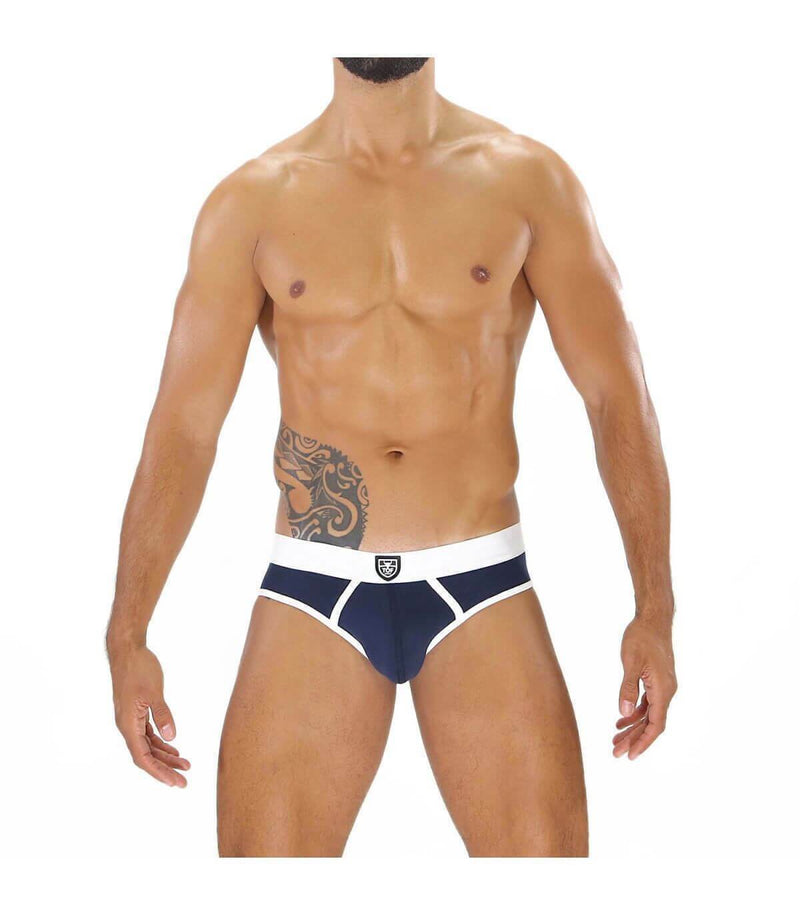 ''TOF PARIS ALPHA" Clasic Brief Cotton Underwear Stretch Navy-White 30 - SexyMenUnderwear.com