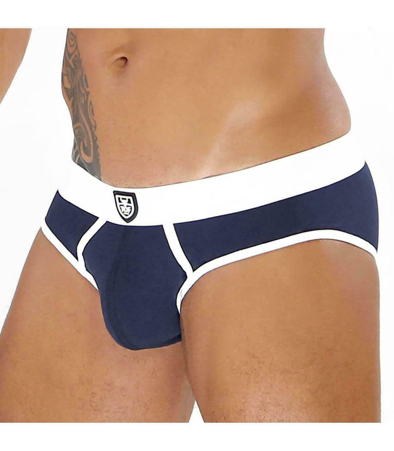 ''TOF PARIS ALPHA" Clasic Brief Cotton Underwear Stretch Navy-White 30 - SexyMenUnderwear.com
