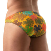 TOF PARIS Bikini Floral Swim-Brief Generous Front Pocket Swimwear Yellow