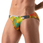 TOF PARIS Bikini Floral Swim-Brief Generous Front Pocket Swimwear Yellow