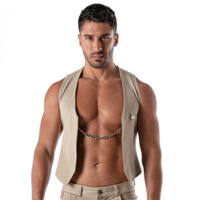 TOF PARIS Chain Vest Patriot Elegant Open Jacket With Removable Chain Beige
