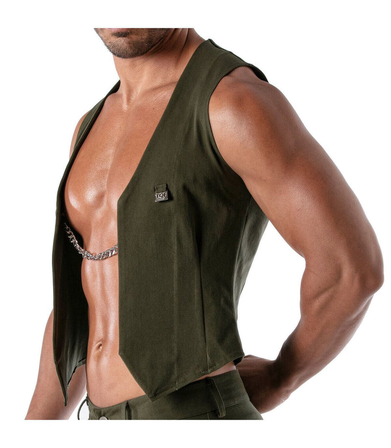 TOF PARIS Chain Vest Patriot Elegant Open Jacket With Removable Chain Khaki