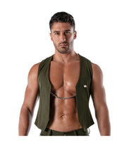 TOF PARIS Chain Vest Patriot Elegant Open Jacket With Removable Chain Khaki
