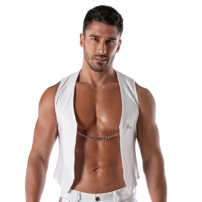 TOF PARIS Chain Vest Patriot Elegant Open Jacket With Removable Chain White