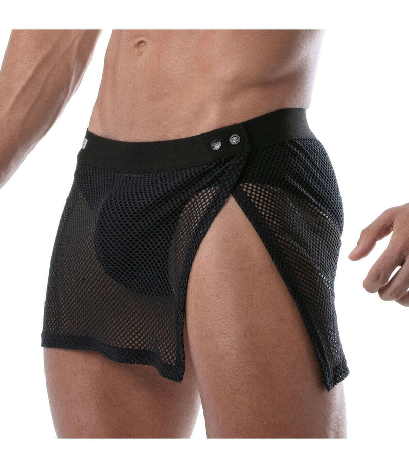 TOF PARIS Circuit Mesh Skirt Totally Transparent With Easy Opening Sarong Black