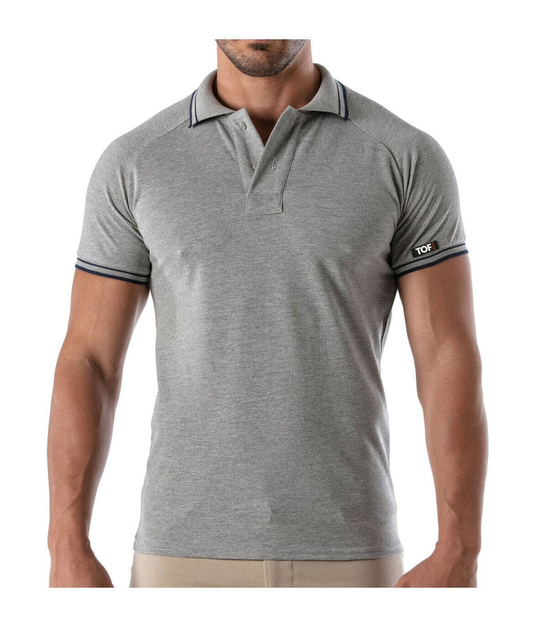 TOF-PARIS Cotton Polo Shirt Patriot Reglan Ribbed Sleeve Slim Fit Grey 97