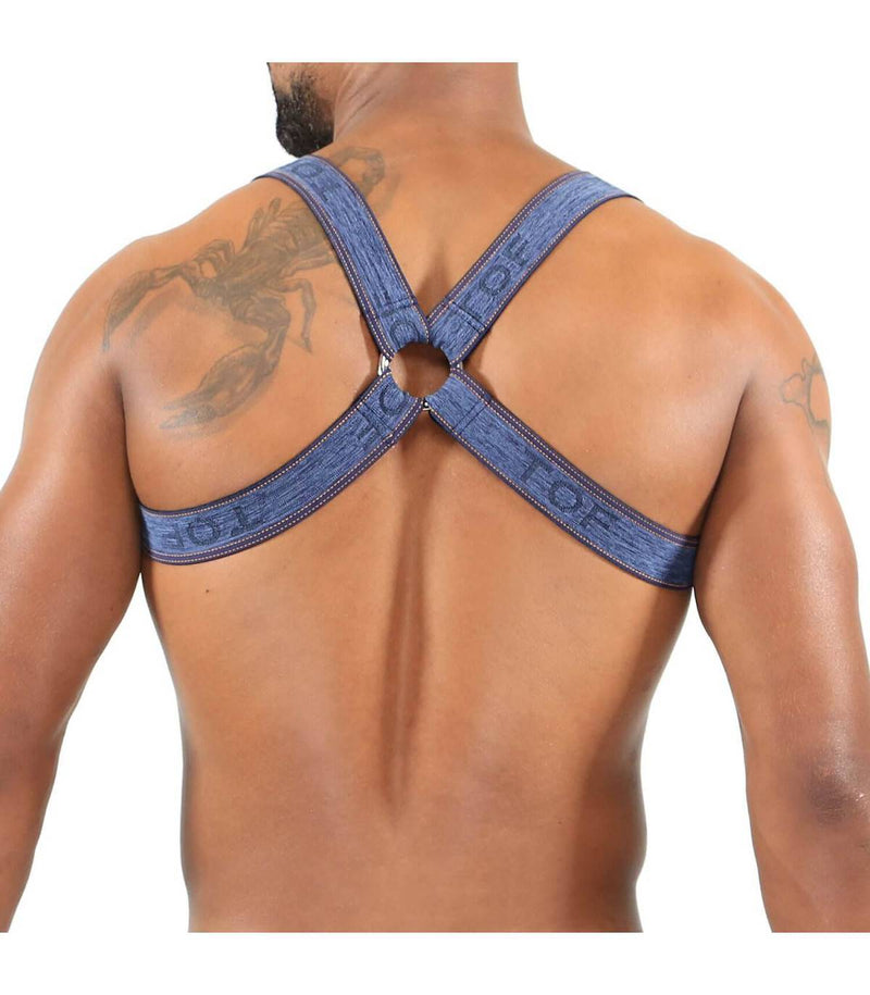 TOF PARIS Elastic Harness Jaquard H and X Form For a Manly Style Blue Jeans