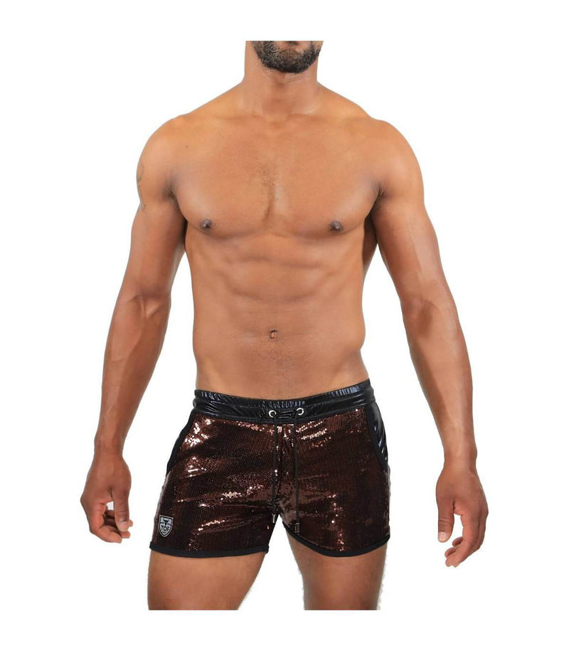 TOF PARIS Fashion Shorts Copper Glittery Shiny Rear Pockets Slim Fit