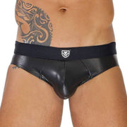 TOF PARIS Faux-Leather Briefs Stretch MicroFibre & Generous Pouch Black/Black 4A