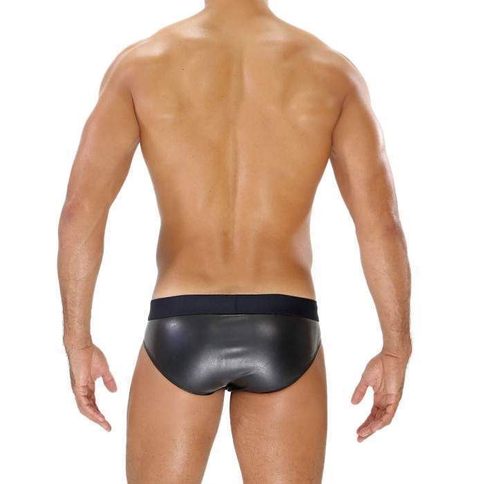 TOF PARIS Faux-Leather Briefs Stretch MicroFibre & Generous Pouch Black/Black 4A