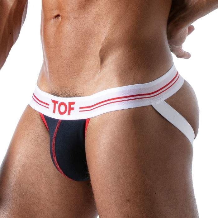 TOF PARIS French Jock Bi-Stretch With Lined Pouch Cotton Jersey Navy Jockstrap