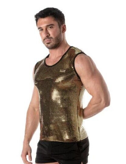 TOF PARIS Glitter Form - Fitting Tank Top Fashion Sequin Gold 153