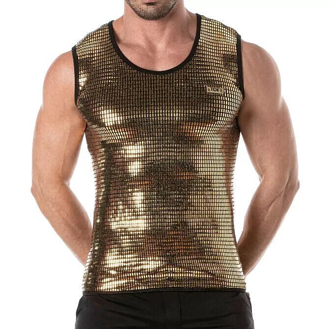 TOF PARIS Glitter Form - Fitting Tank Top Fashion Sequin Gold 151