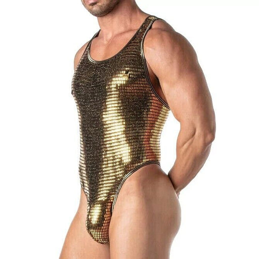 TOF PARIS Glitter Thong Bodysuit With Lurex Edges Singlet Shiny Gold 201