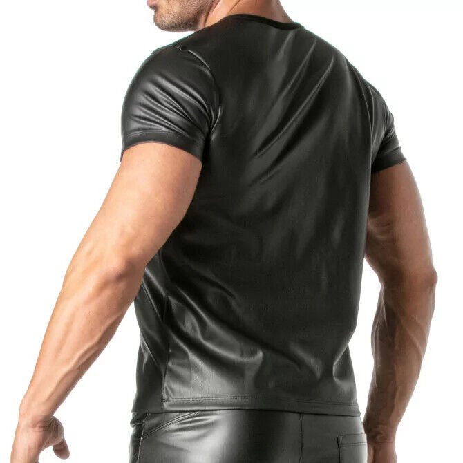 TOF PARIS Kinky Zippered Pockets T-Shirt High Quality Leather - Look Black Shirt 47B3