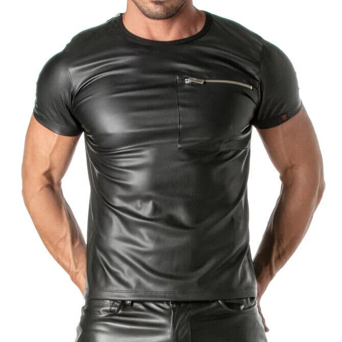 TOF PARIS Kinky Zippered Pockets T-Shirt High Quality Leather - Look Black Shirt 47B1