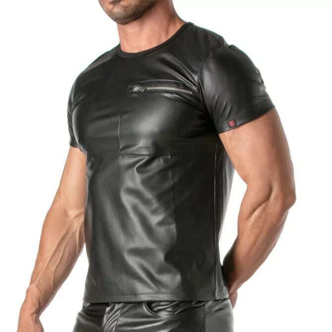 TOF PARIS Kinky Zippered Pockets T-Shirt High Quality Leather - Look Black Shirt 47B2