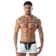 TOF PARIS Light Neoprene Bulldog Harness Adjustable H-Shaped Zamac Ring White