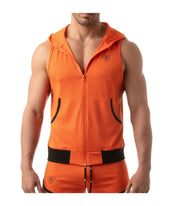 TOF PARIS Mesh Sleeveless Hoodie Jacket Light Tank 2-Deep Pockets Orange 6